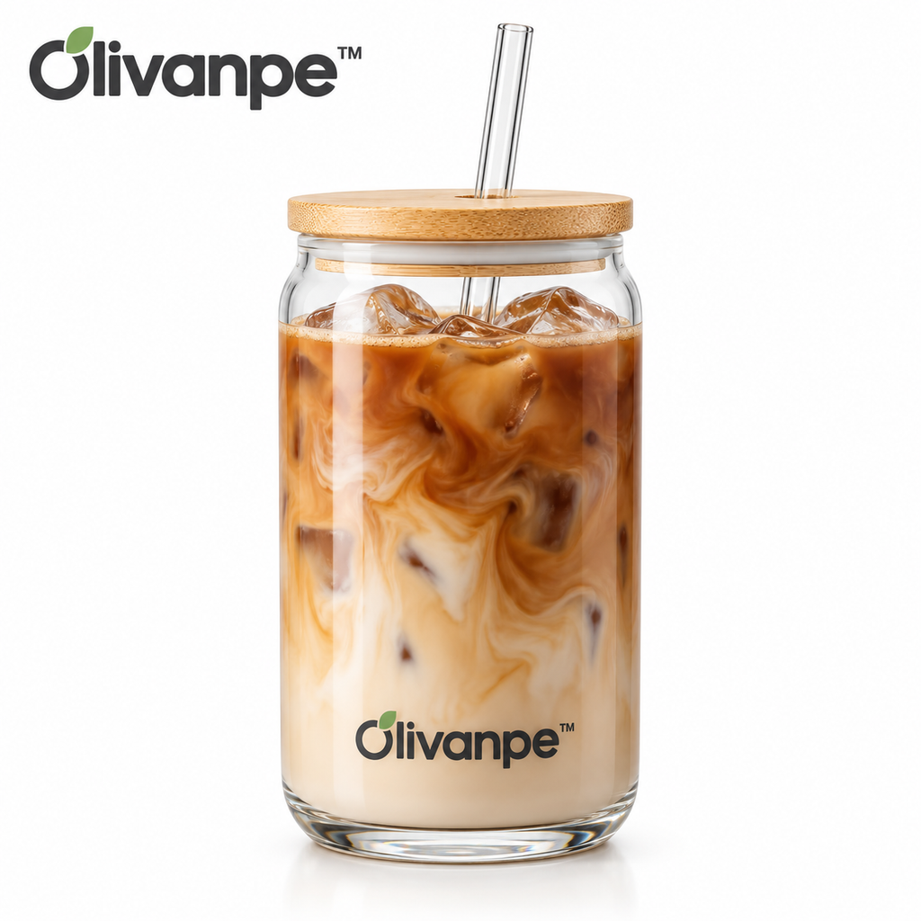 Olivanpe™ Everyday Glass Tumbler with Lid & Straw – Clear Reusable Drinking Cup for Home, Office & On-the-Go Use