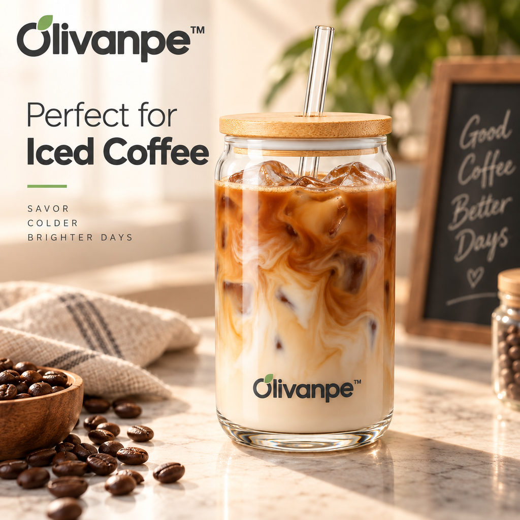 Olivanpe™ Everyday Glass Tumbler with Lid & Straw – Clear Reusable Drinking Cup for Home, Office & On-the-Go Use
