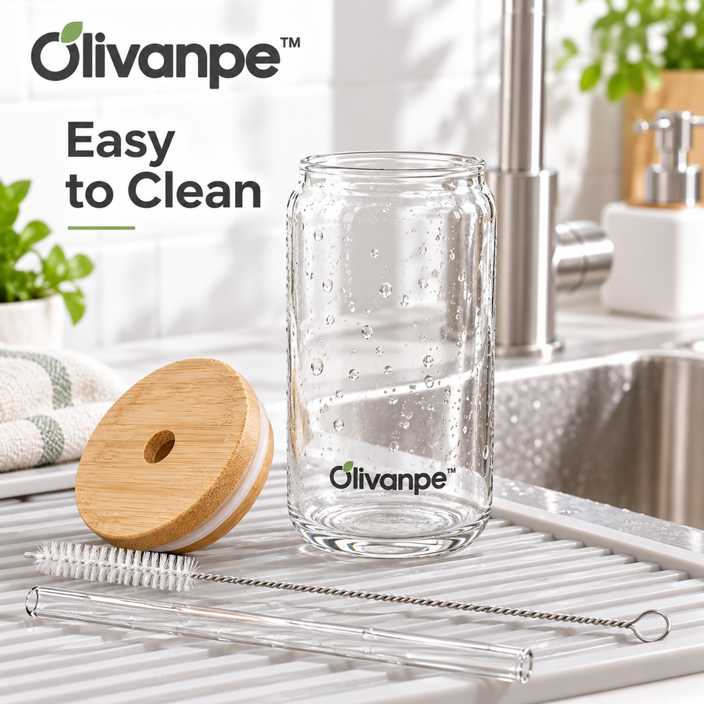 Olivanpe™ Everyday Glass Tumbler with Lid & Straw – Clear Reusable Drinking Cup for Home, Office & On-the-Go Use