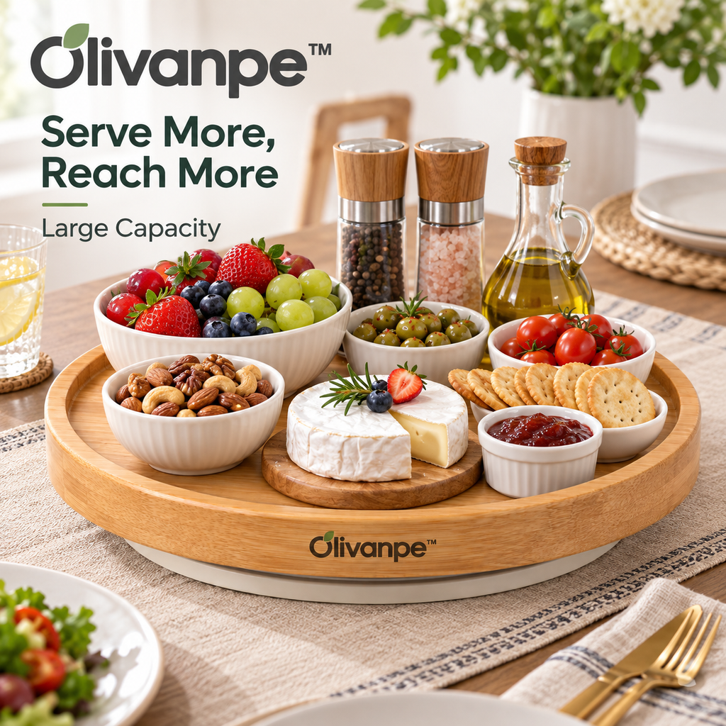 Olivanpe™ 360° Rotating Dining Table Tray – Smooth-Turn Serving Organizer for Family Meals, Parties & Everyday Entertaining