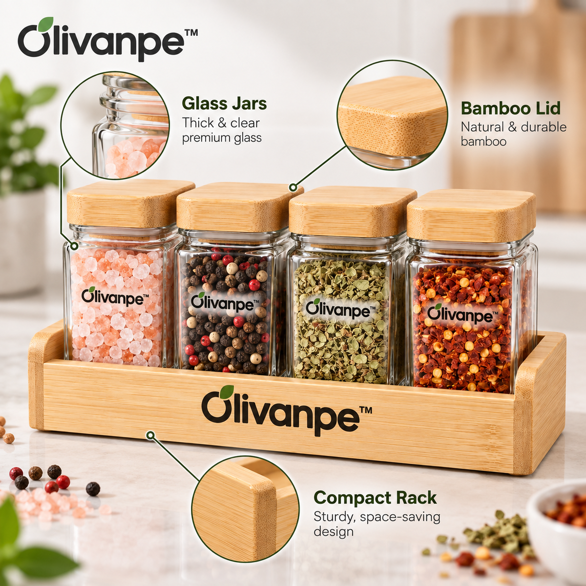 Olivanpe™ Seasoning Bottle Set – Refillable Spice & Condiment Dispensers with Organized Countertop Storage