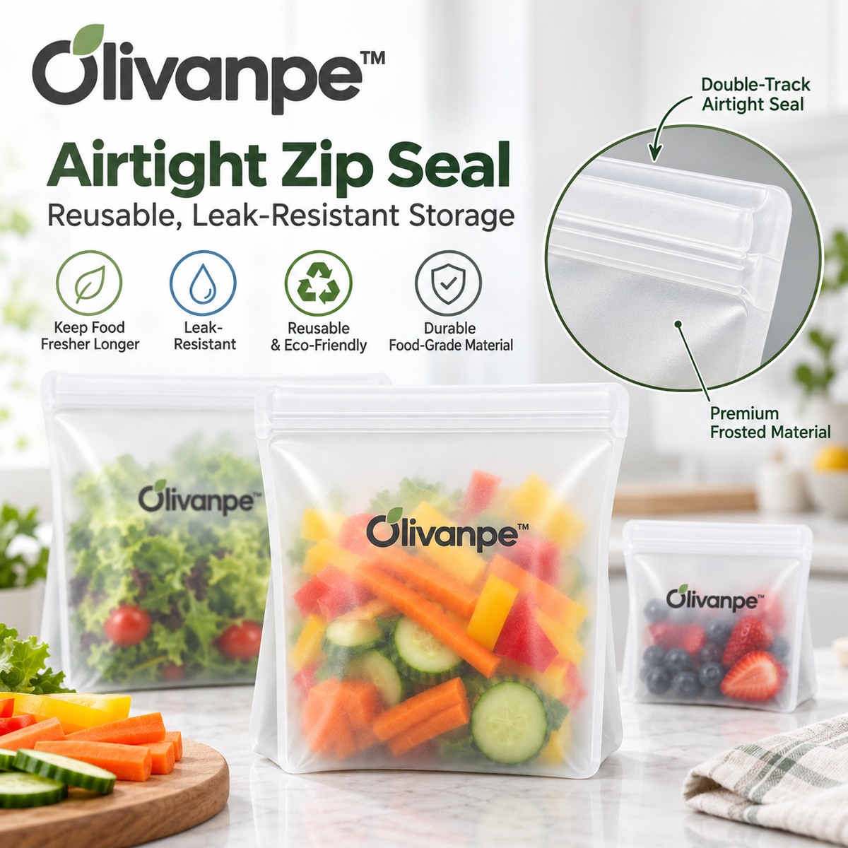 Olivanpe™ Reusable Food Storage Bags – Washable Leak-Resistant Kitchen & Snack Organizer Set