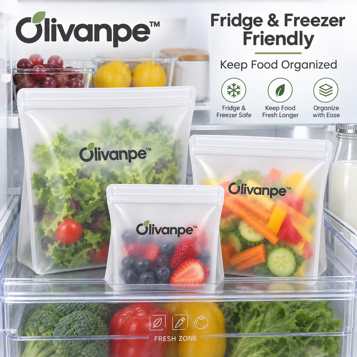 Olivanpe™ Reusable Food Storage Bags – Washable Leak-Resistant Kitchen & Snack Organizer Set