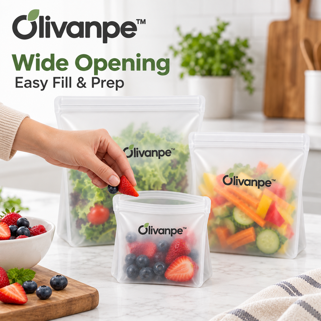 Olivanpe™ Reusable Food Storage Bags – Washable Leak-Resistant Kitchen & Snack Organizer Set