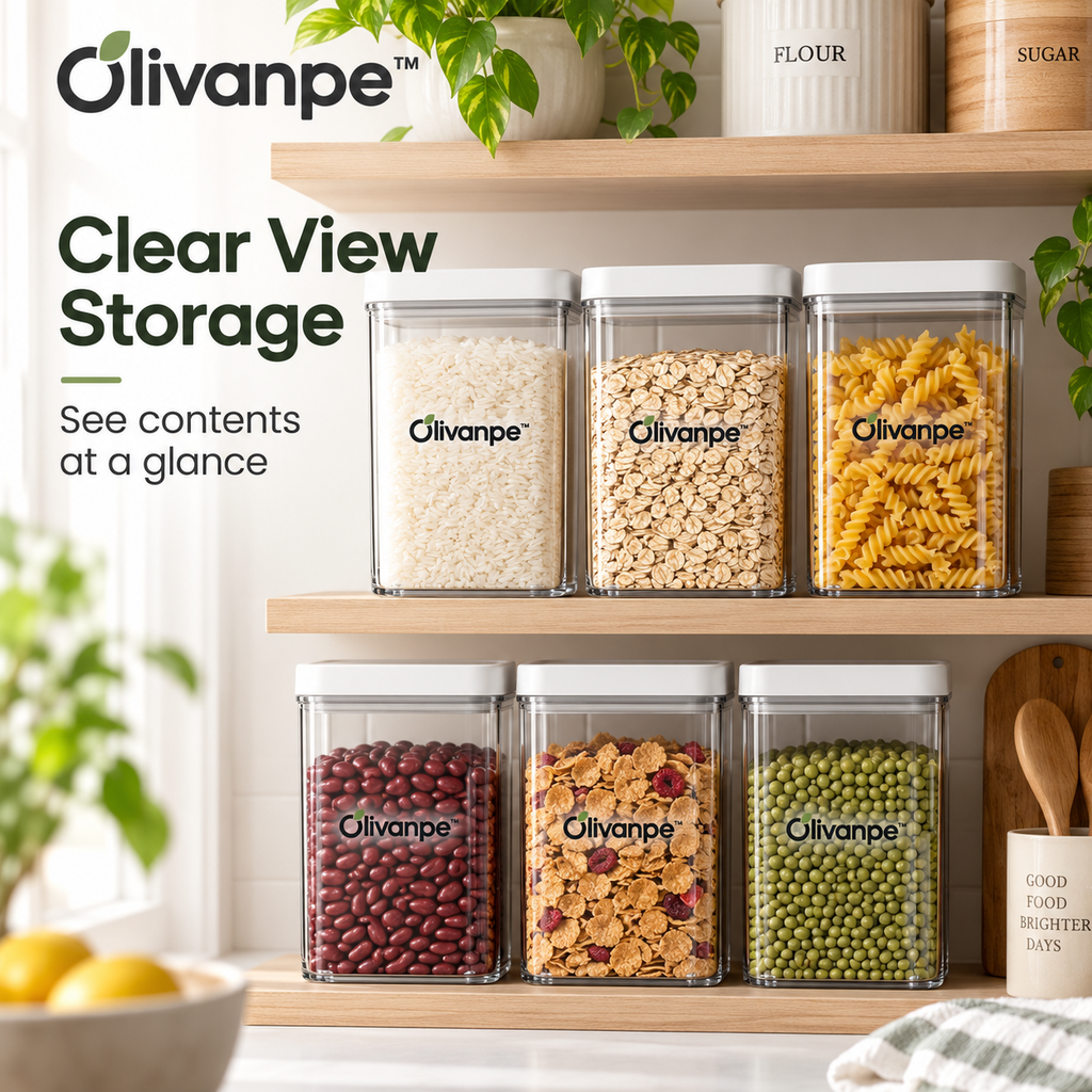 Olivanpe™ Airtight Grain Storage Canister – Clear Pantry Organizer for Rice, Cereal, Flour & Dry Goods
