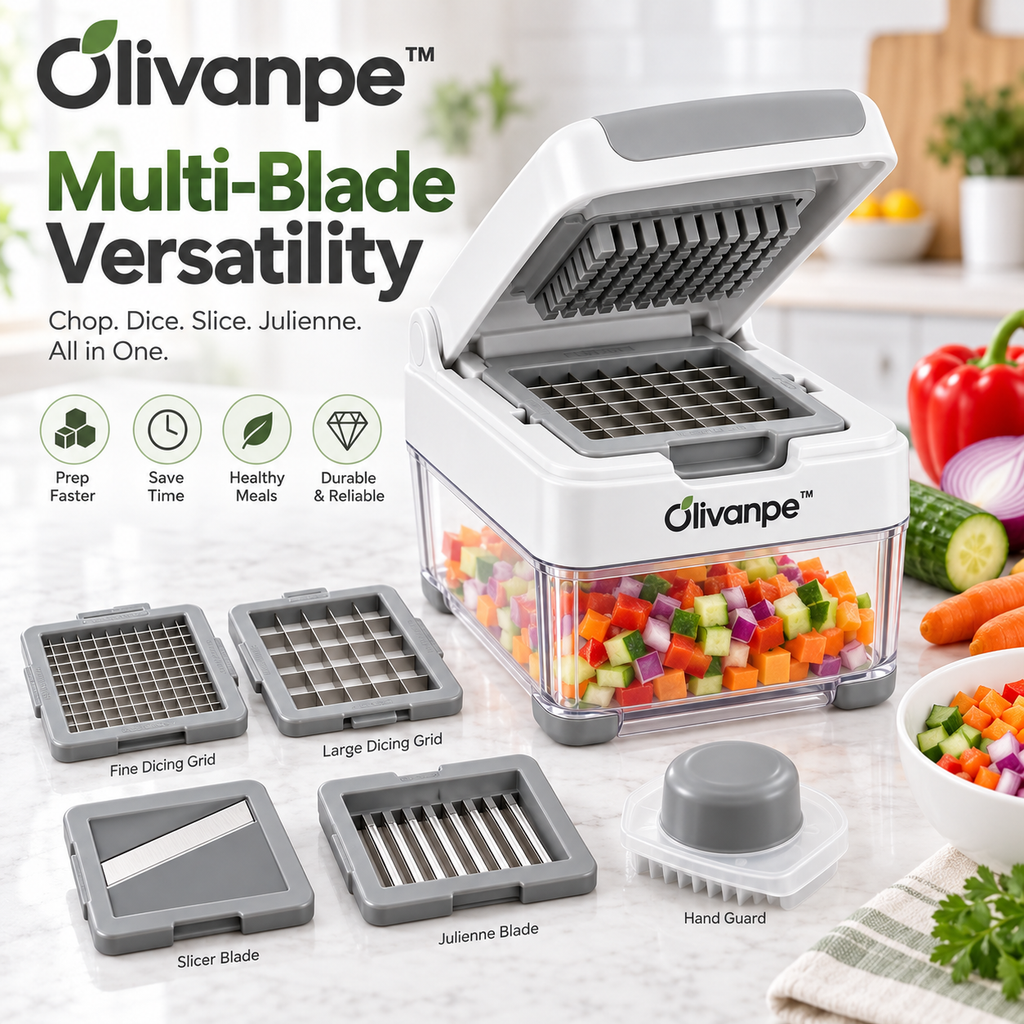 Olivanpe™ Multi-Function Vegetable Chopper & Slicer – All-in-One Kitchen Prep Cutter with Collection Container