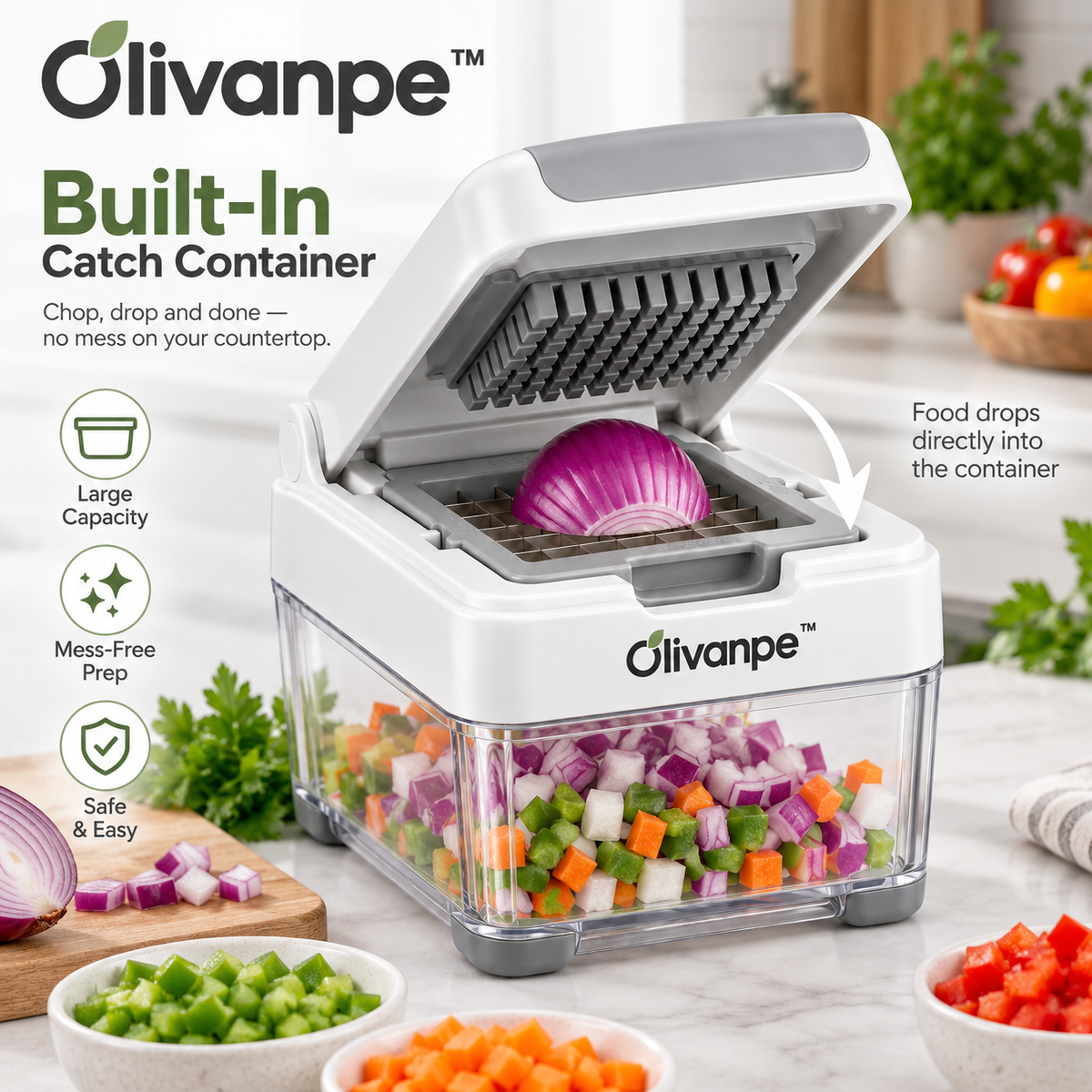 Olivanpe™ Multi-Function Vegetable Chopper & Slicer – All-in-One Kitchen Prep Cutter with Collection Container