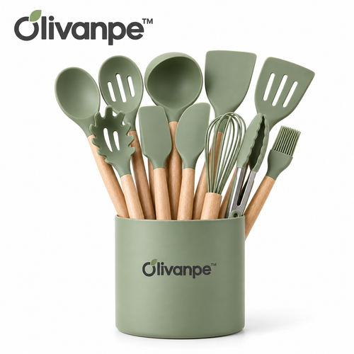 Olivanpe™ 14-Piece Heat-Resistant Silicone Kitchen Utensil Set with Storage Holder