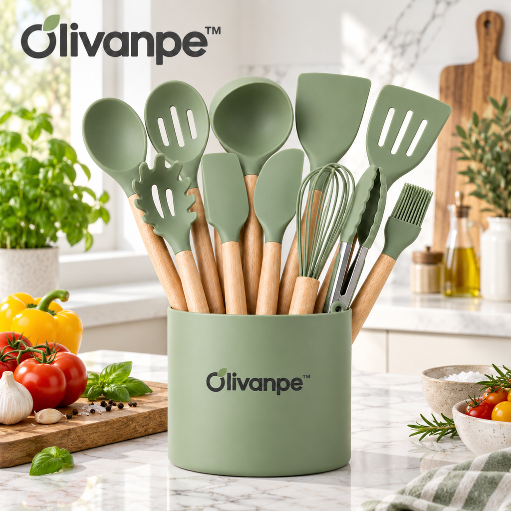 Olivanpe™ 14-Piece Heat-Resistant Silicone Kitchen Utensil Set with Storage Holder