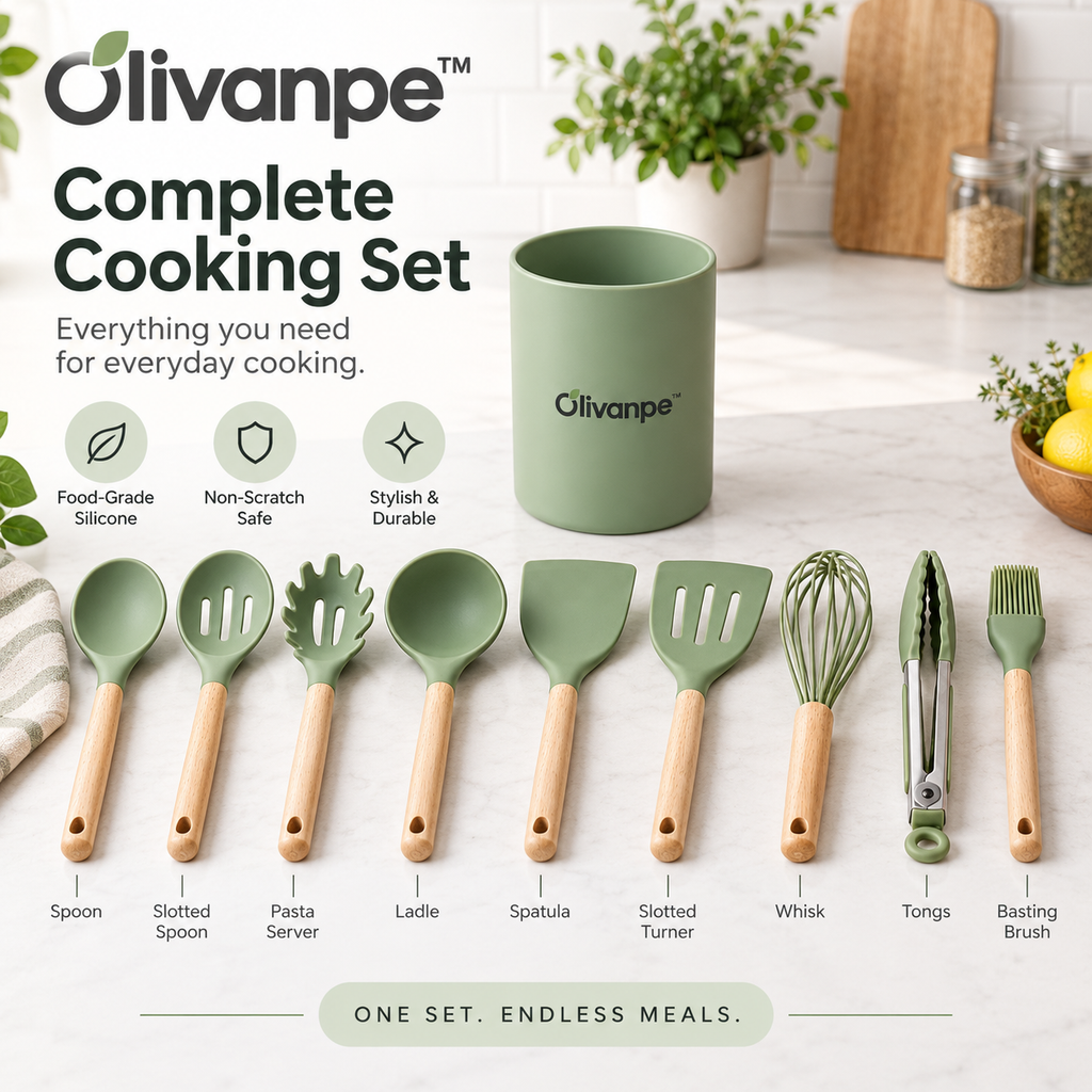 Olivanpe™ 14-Piece Heat-Resistant Silicone Kitchen Utensil Set with Storage Holder