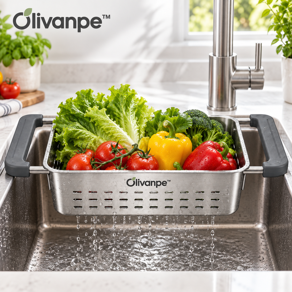 Olivanpe™ Adjustable Sink Drain Basket – Expandable Kitchen Colander for Washing, Rinsing & Draining