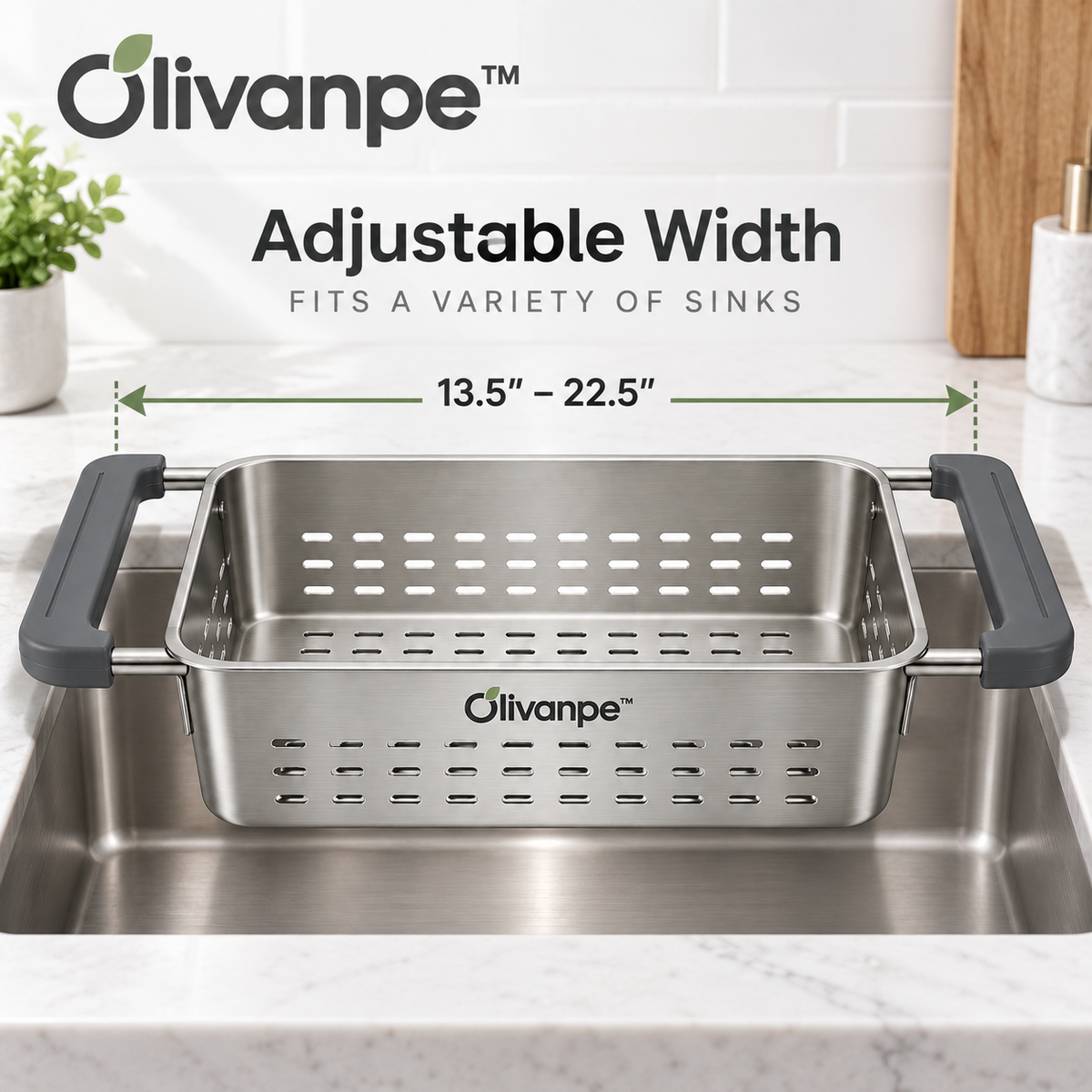 Olivanpe™ Adjustable Sink Drain Basket – Expandable Kitchen Colander for Washing, Rinsing & Draining