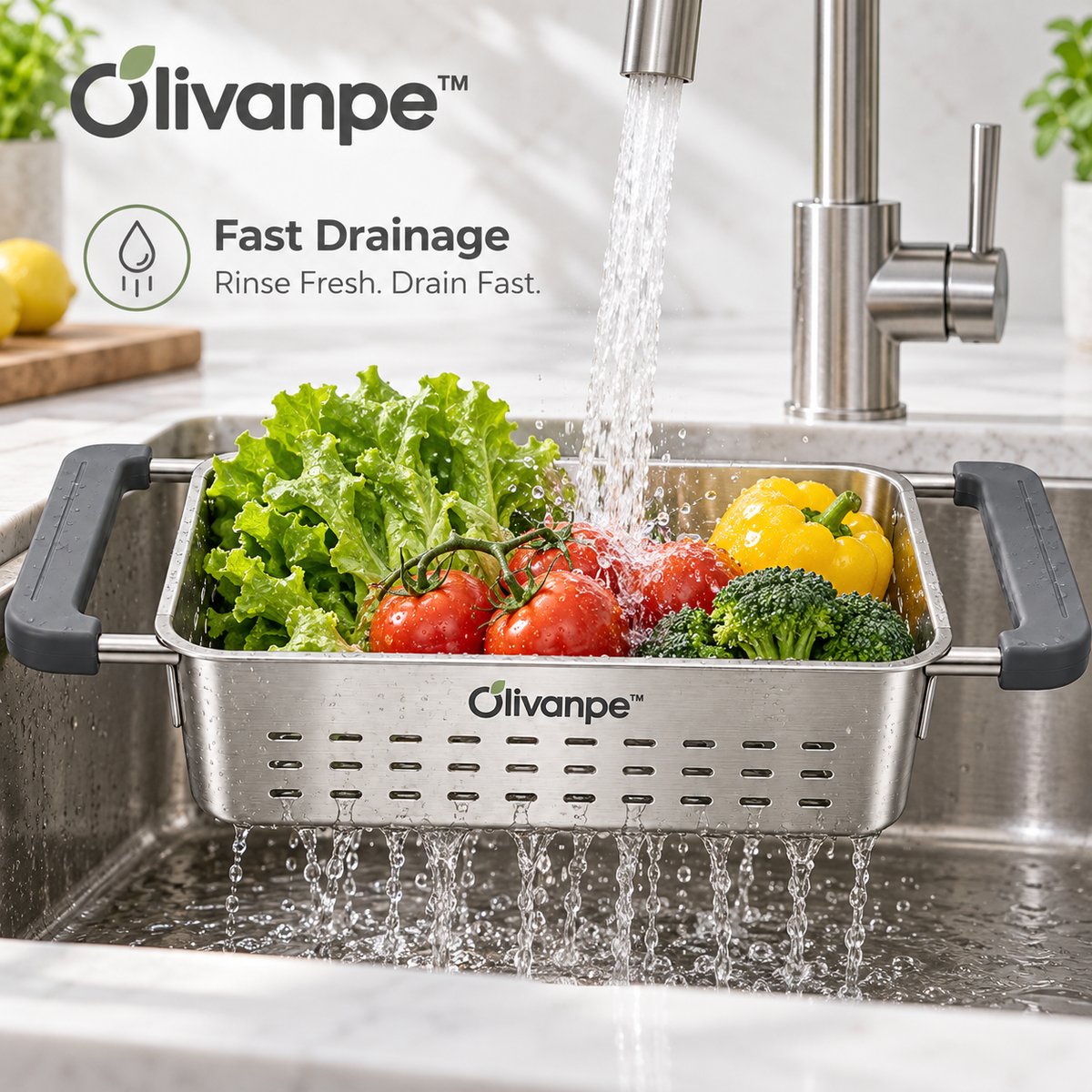 Olivanpe™ Adjustable Sink Drain Basket – Expandable Kitchen Colander for Washing, Rinsing & Draining