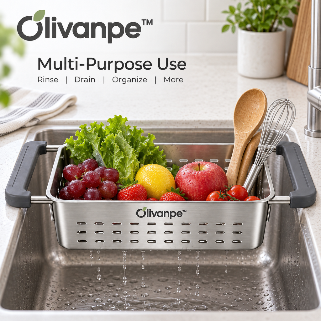 Olivanpe™ Adjustable Sink Drain Basket – Expandable Kitchen Colander for Washing, Rinsing & Draining